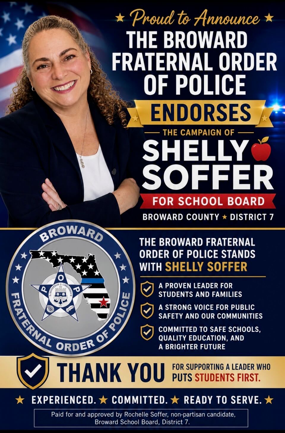 The Broward Fraternal Order of Police endorses Shelly Soffer for School Board, District 7